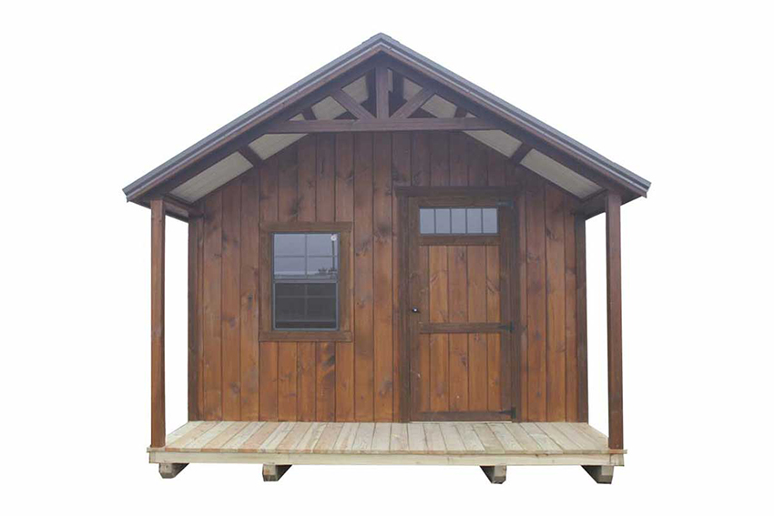 <li>Chestnut Stain color Barn siding,
Chestnut Stain color Trim,
Burnished slate color Roof,
Single Wooden door with Transom window,
24 x 36 windows</li>